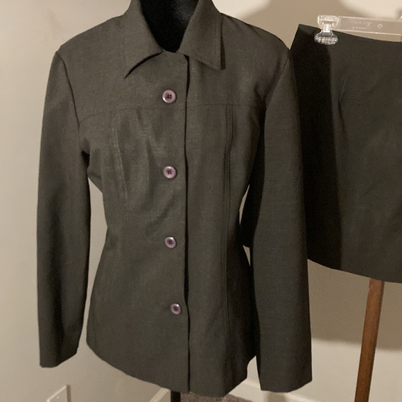 LaBelle | Young Womens /Juniors Vintage Olive Green Mini Skirt Suit - Size 13 - Picture 2 of 15